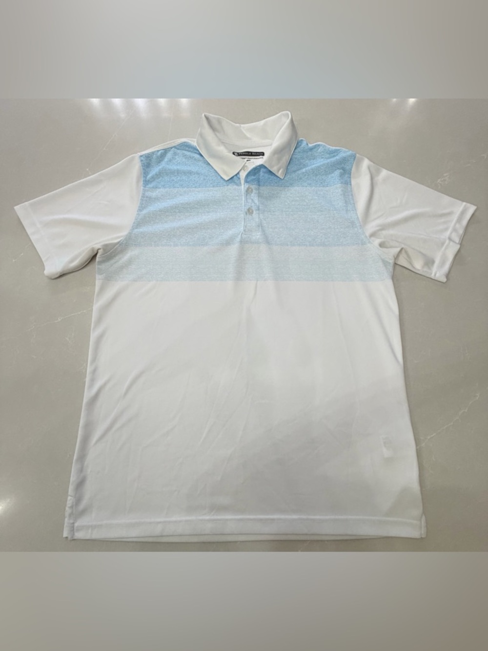 Pebble Beach White Polo with Light Blue Gradient Chest